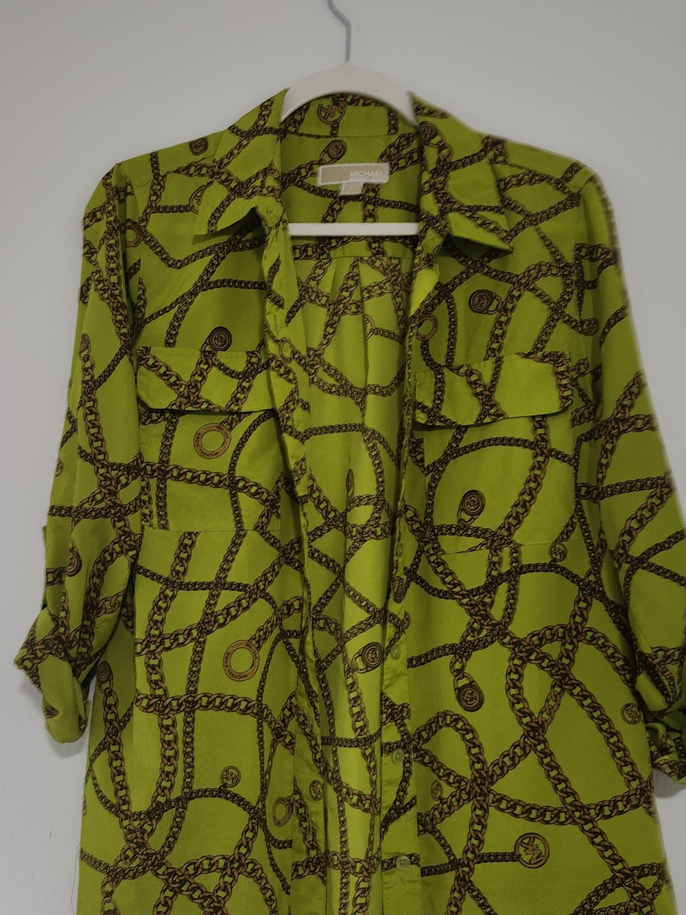 Michael Kors Lime Green Chain-Print Button-Down Shirt